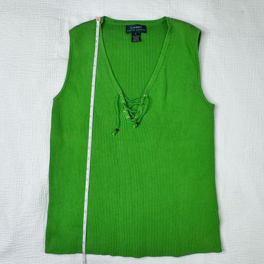 Lauren Ralph Lauren Sleeveless Top V-Neck Lime Green Women's Large Whimsy Y2K - Picture 5 of 16